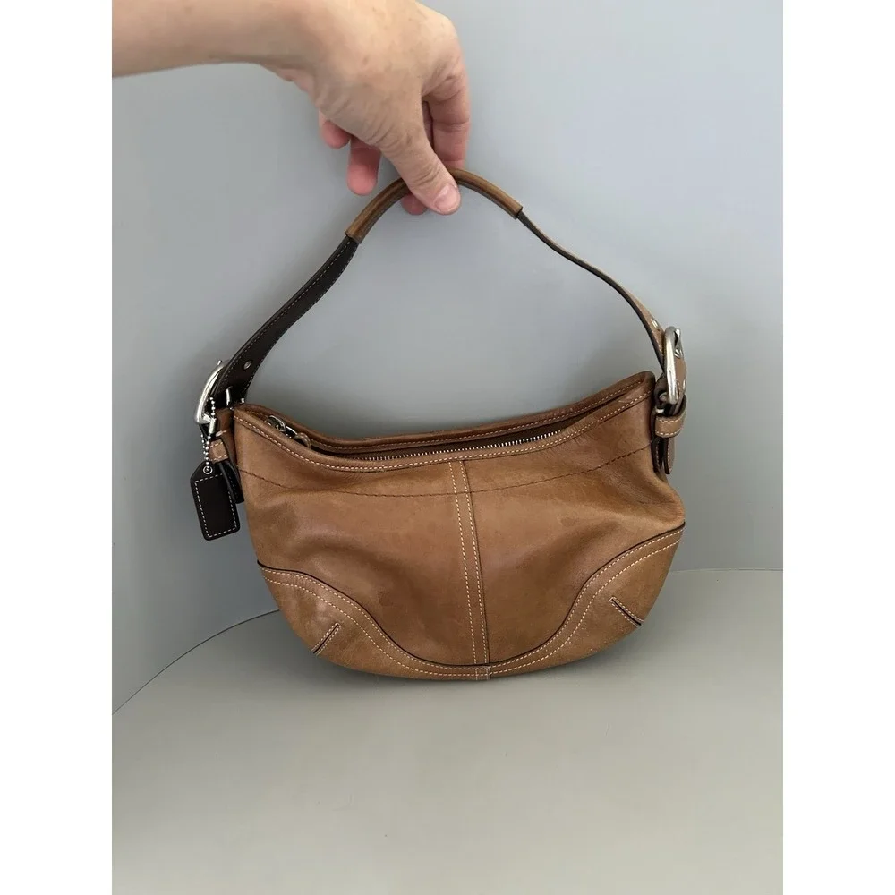 Vintage Coach Soho Shoulder Bag Saddle Brown Camel Tan Leather Purse Y2K 9541